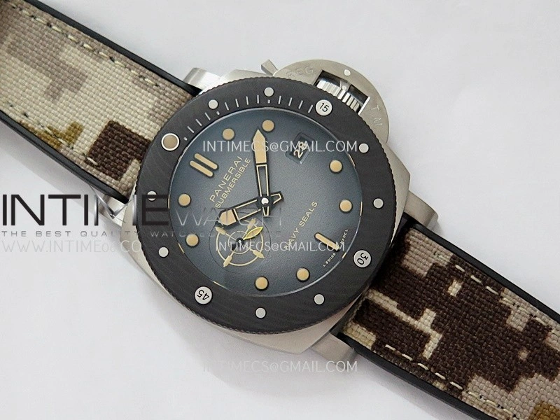 PAM1669 Carbotech 47mm VSF 1:1 Best Edition Ombre Black Dial Blue Markers On Camouflage Strap P.900 Clone